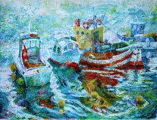 Paintings - Four Boats- Greece